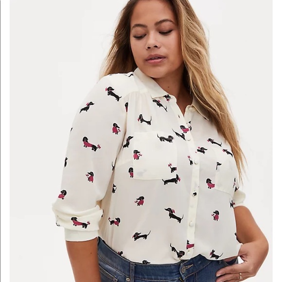 torrid Tops - NWT TORRID MADISON BUTTON-UP SHIRT - GEORGETTE DACHSHUND IVORY
